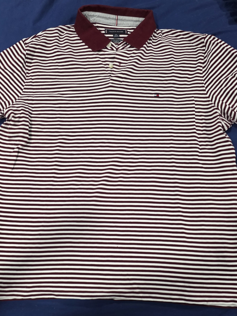 Tommy Hilfiger Men’s Burgundy and White Striped Polo Shirt